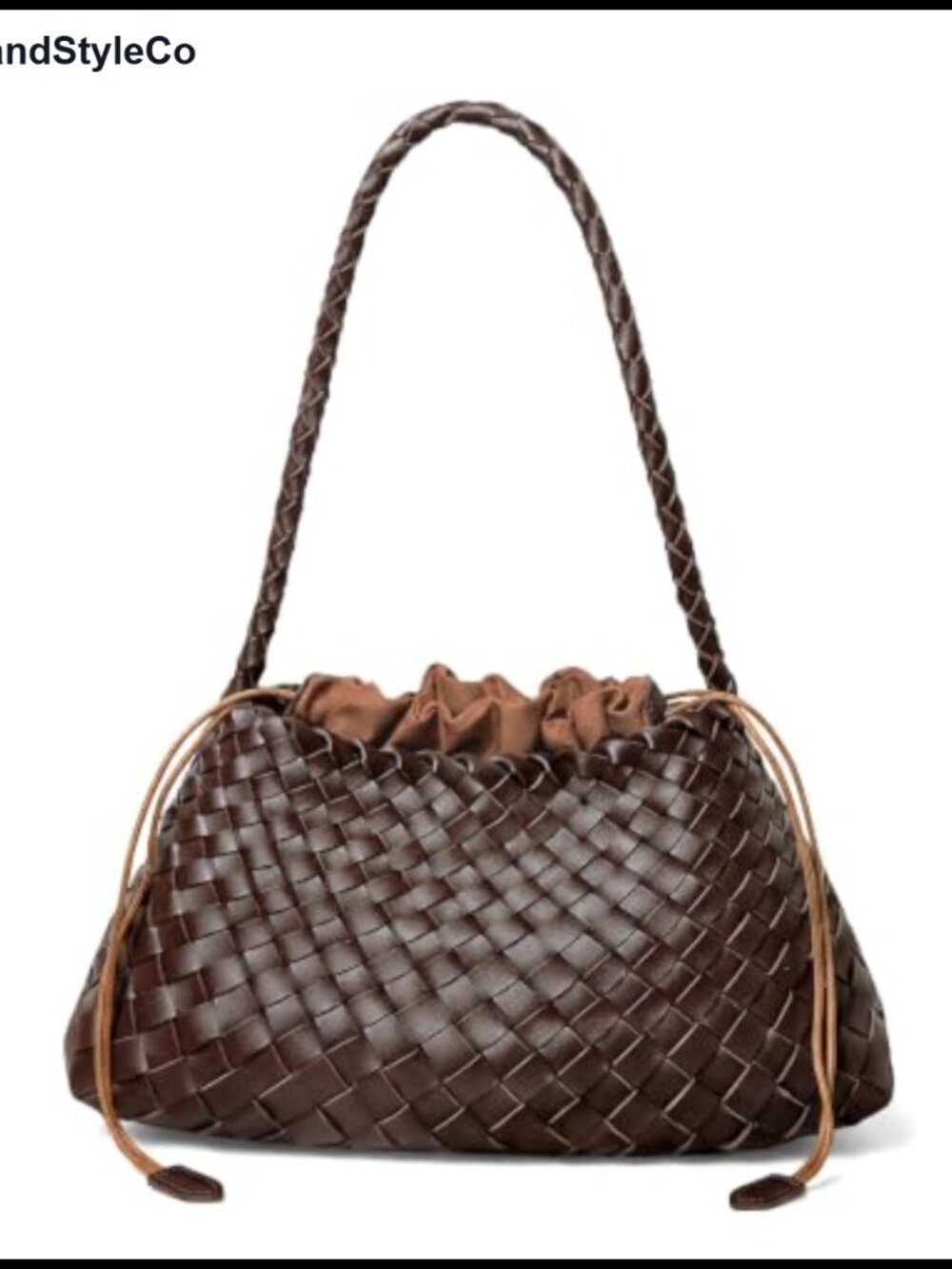 Handwoven Vegan Leather Hobo Shoulder Bag with Drawstring Pouch
